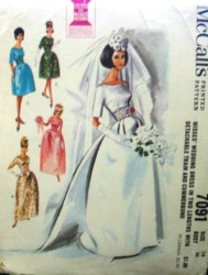 7091 63 BRIDE DRESS LENGTHS, TRAIN, CUMMERBUND PATTERN 12, 14